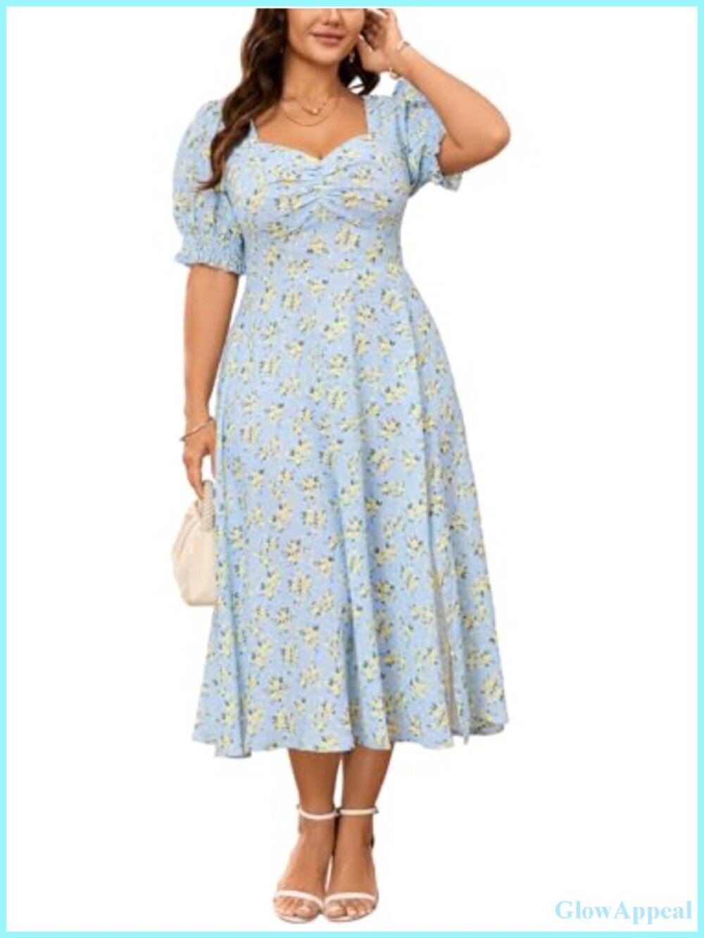 Plus Size Floral Midi Dress Sweetheart Neckline A-Line Summer Wedding Guest